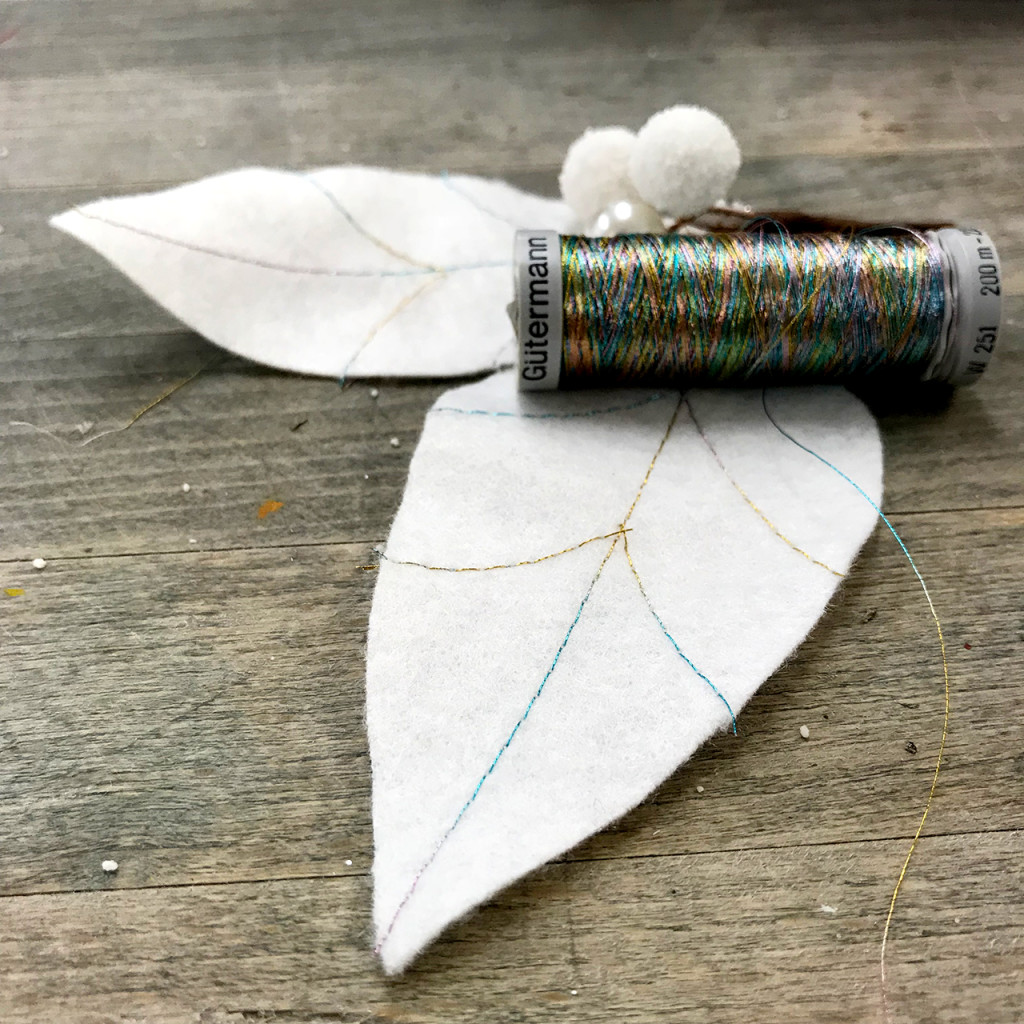 Leaves and metallic thread