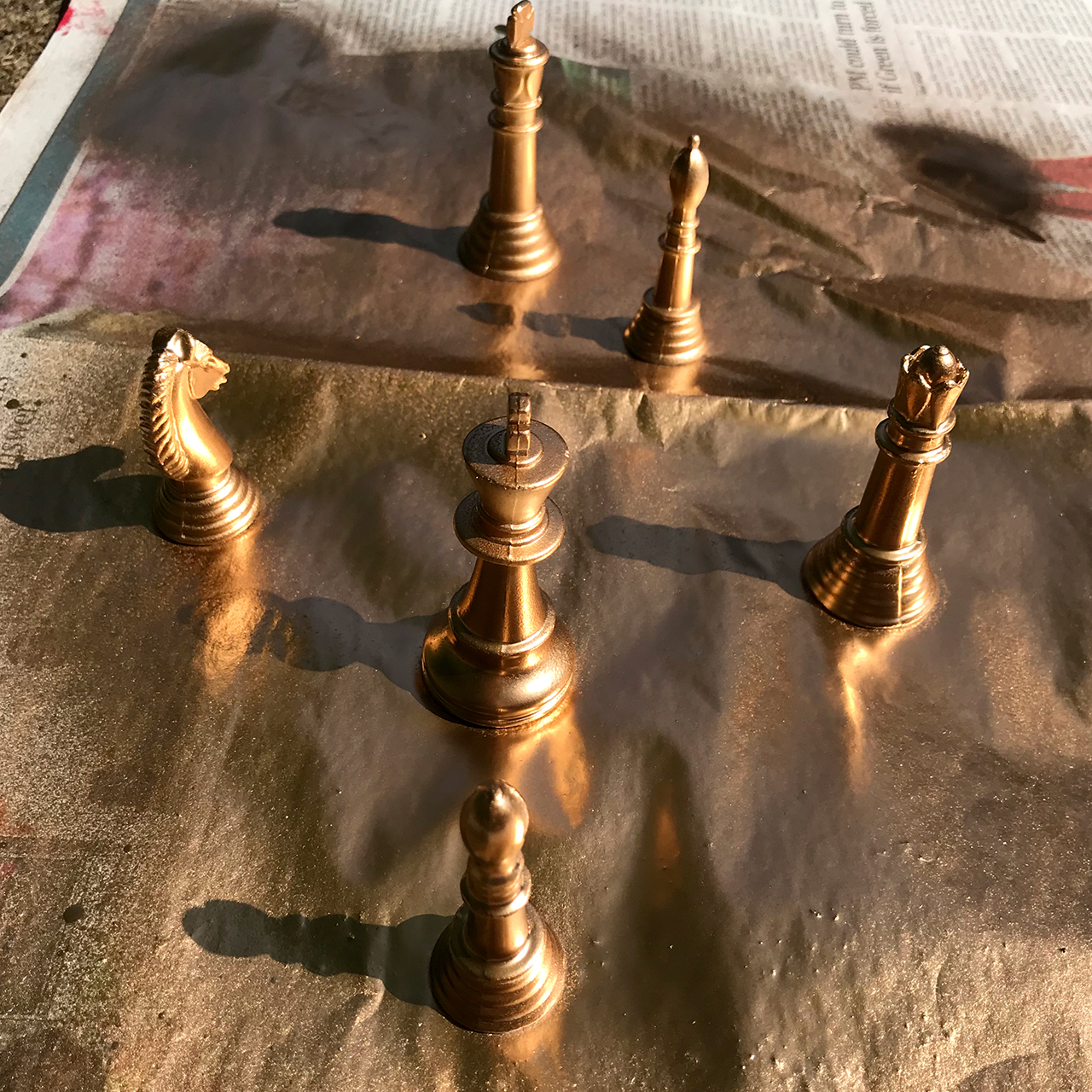 Gold chess pieces. 