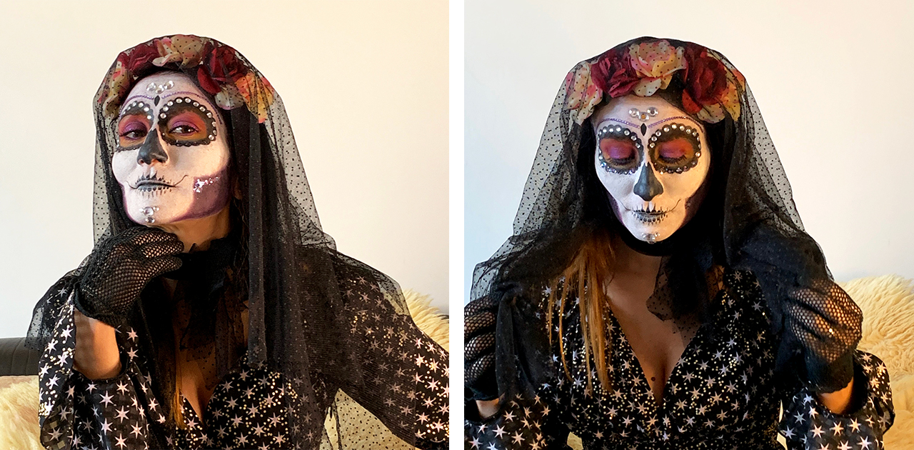 Ilaria dressed up as La Catrina (Lady of the Dead)
